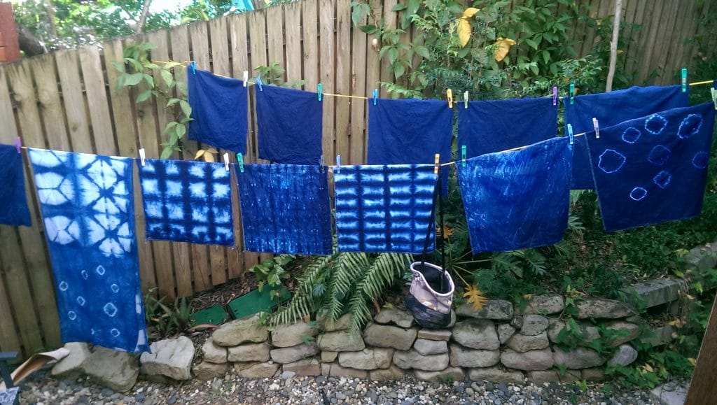 A successful production line of Indigo dyed pieces of linen for cushions, napkins and scarves.