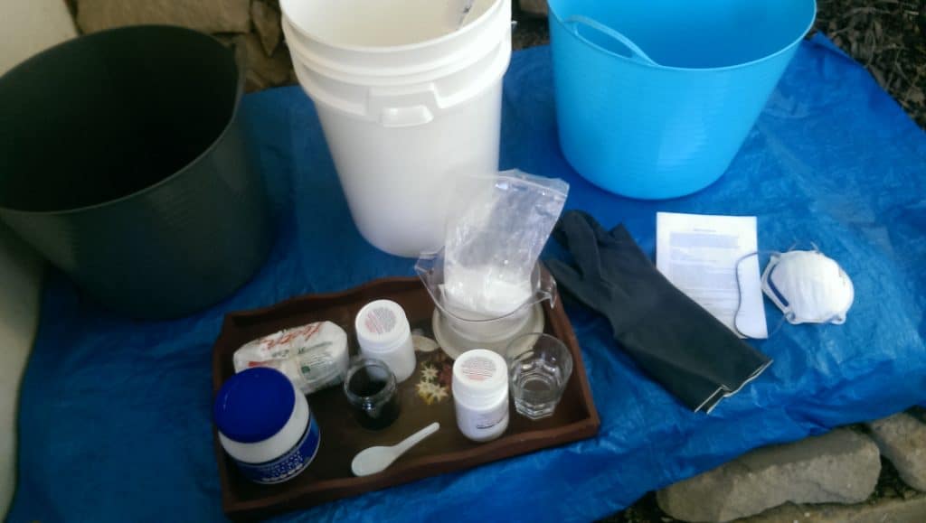 Preparing my Indigo dye vat with all ingredients and utensils needed.
