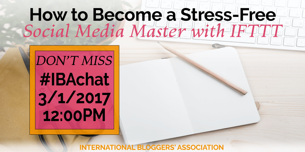 In this week’s #IBAChat, we’ll discuss action-oriented ways to eliminate social media overwhelm. Productivity expert, Debbie Rodrigues will share her tips on how to become a stress-free social media master with IFTTT.