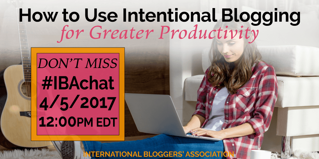 In this week’s #IBAChat, we’ll discuss 5 tips to increase productivity with intentional blogging. We’ll discuss how reconnecting with your blog’s purpose can help increase efficiencies and lower stress levels.